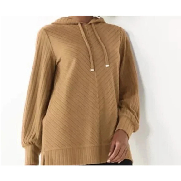 Nine West Brown Hooded Sweater Tunic Top Long Sleeve Ribbed Pullover Women’s XL - Picture 1 of 11